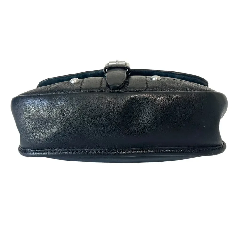 Longchamp Balzane Black Leather Hobo Crossbody Bag Saddle Buckle Messenger